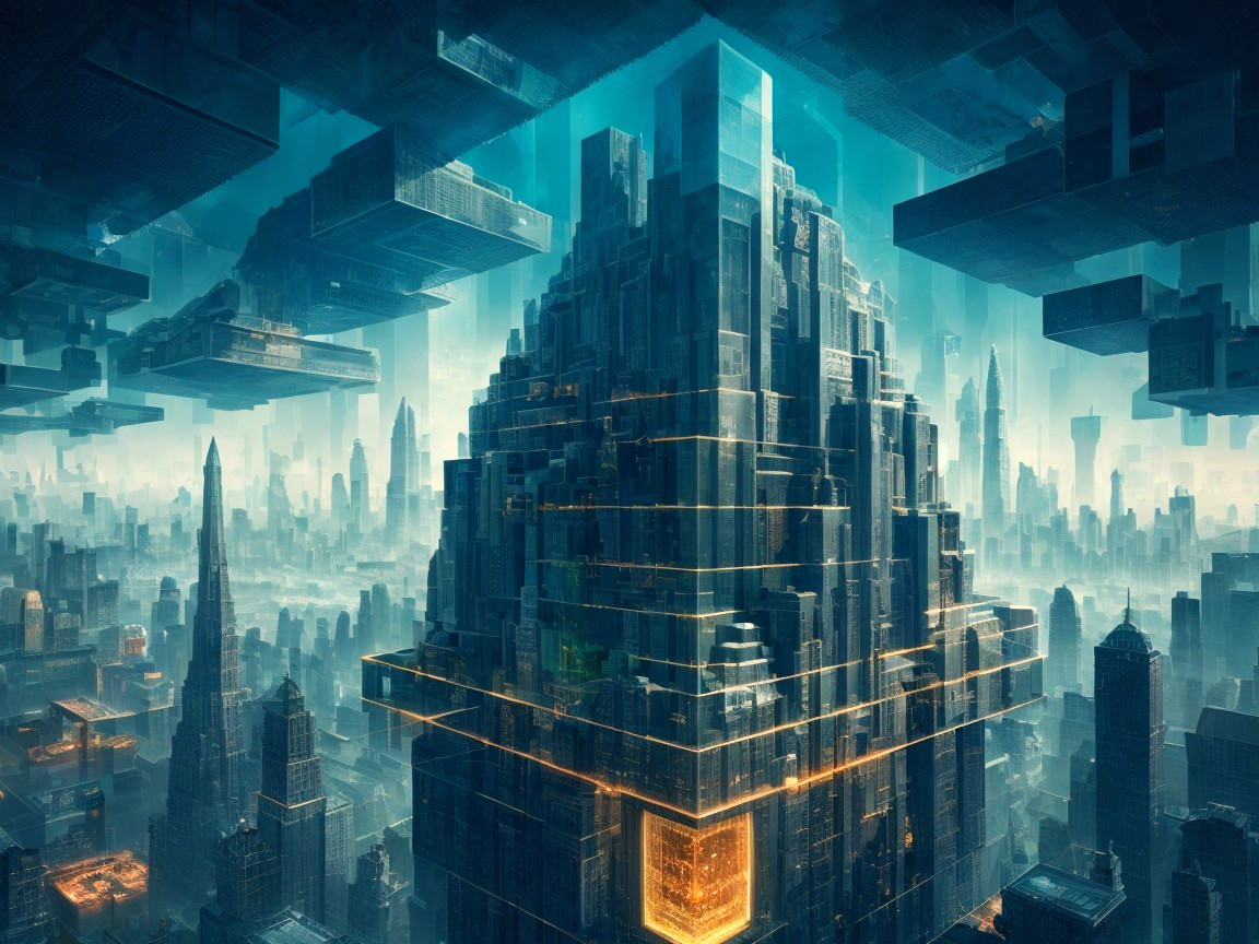 Futuristic Cityscape with Geometric Skyscrapers