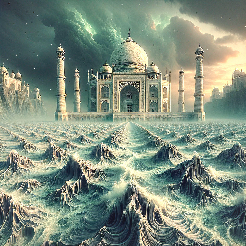 Surreal Landscape with Dome Structure and Minarets