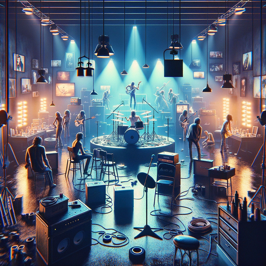 Dynamic Music Studio Scene with Musicians Performing