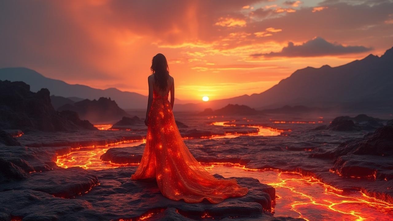 Silhouette of a Woman Against a Vibrant Sunset