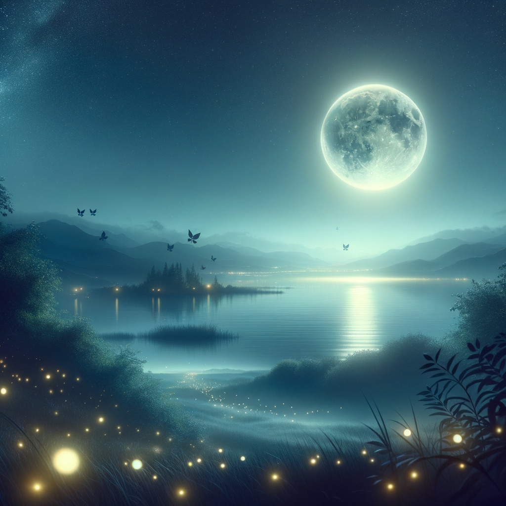 Tranquil Night Scene by a Moonlit Lake