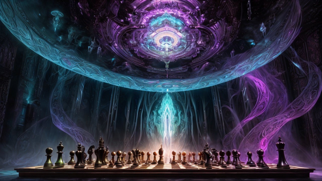 Mystical Chessboard in a Fantastical Environment