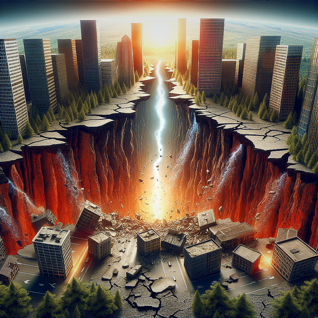 Urban Landscape with Chasm and Fiery Depths