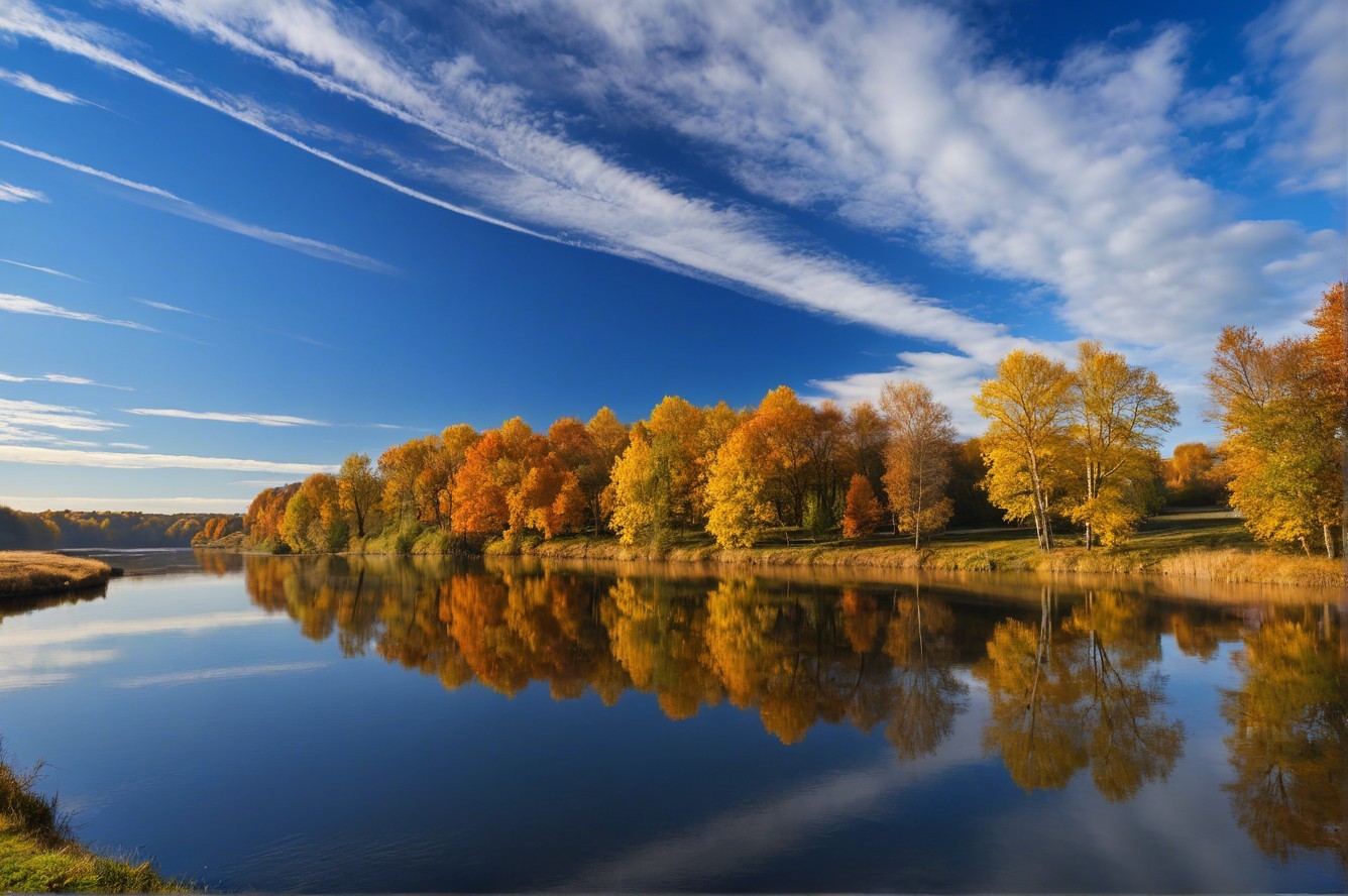 Tranquil River with Autumn Foliage Reflection