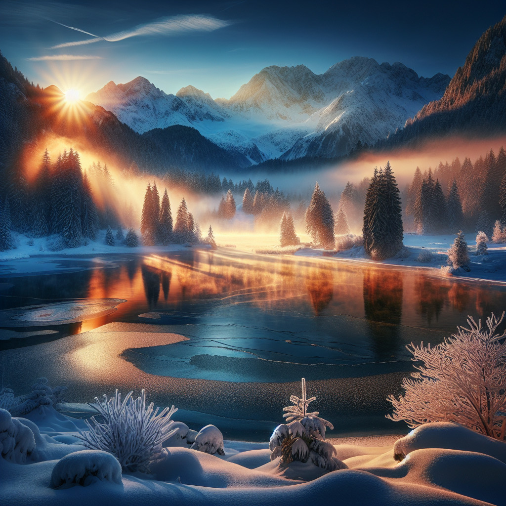 Tranquil Winter Landscape with Lake and Mountains