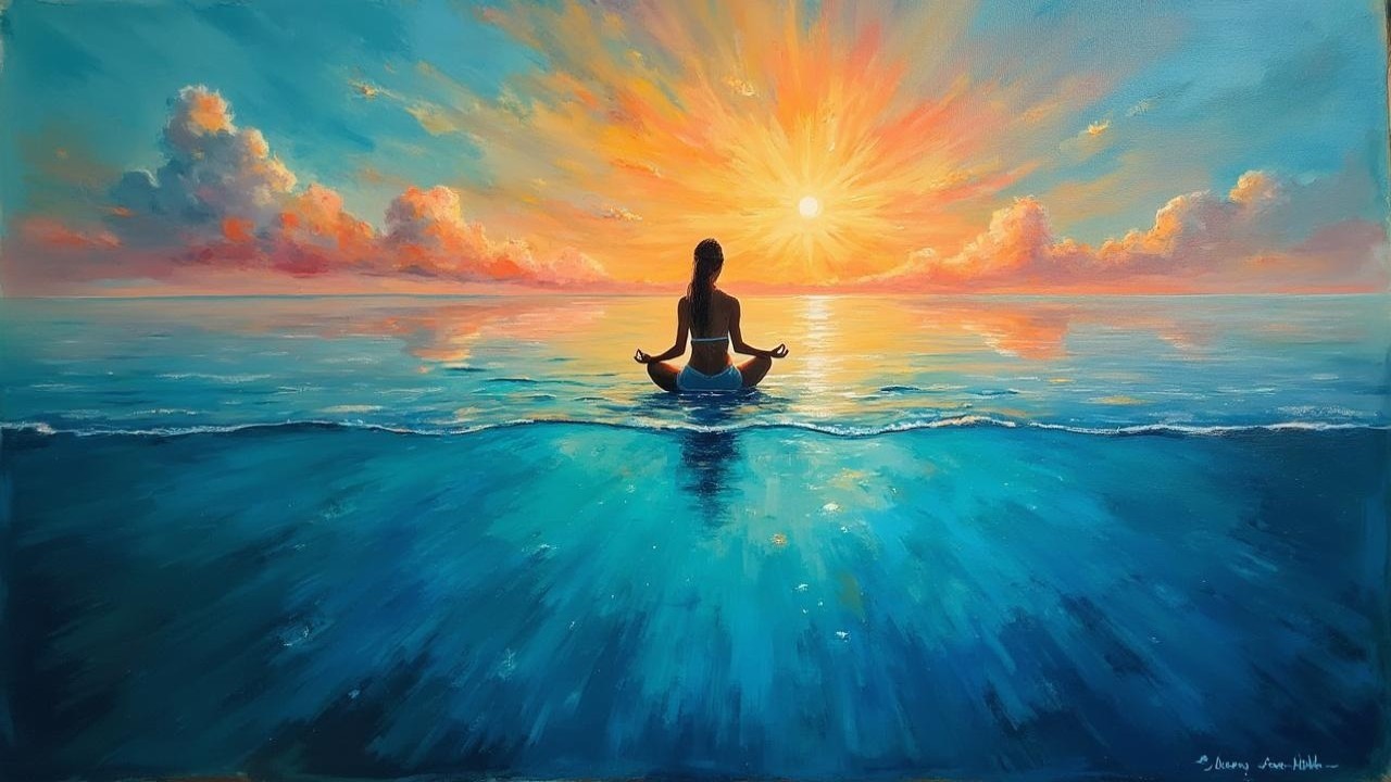 Silhouette of a Person Meditating at Sunrise by Sea
