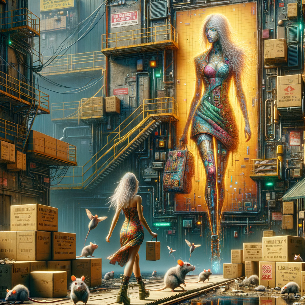 Futuristic Alleyway with Colorful Mural and Figures