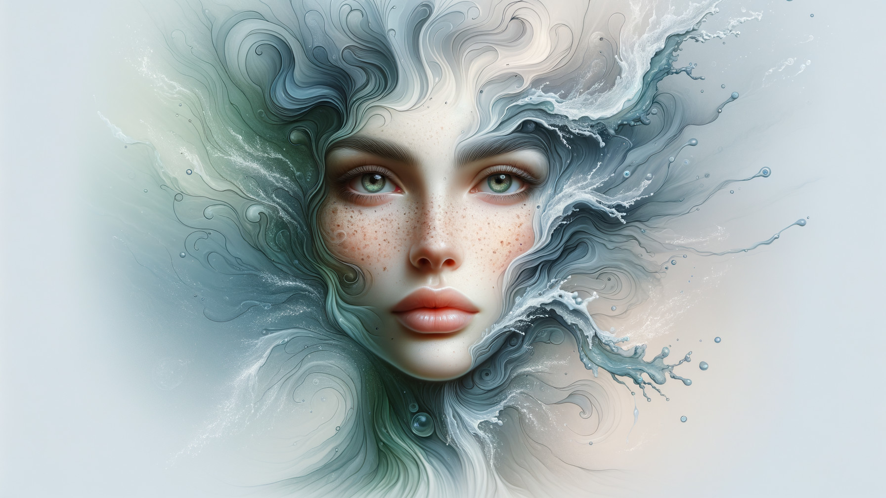 Surreal Female Face Blended with Water Elements