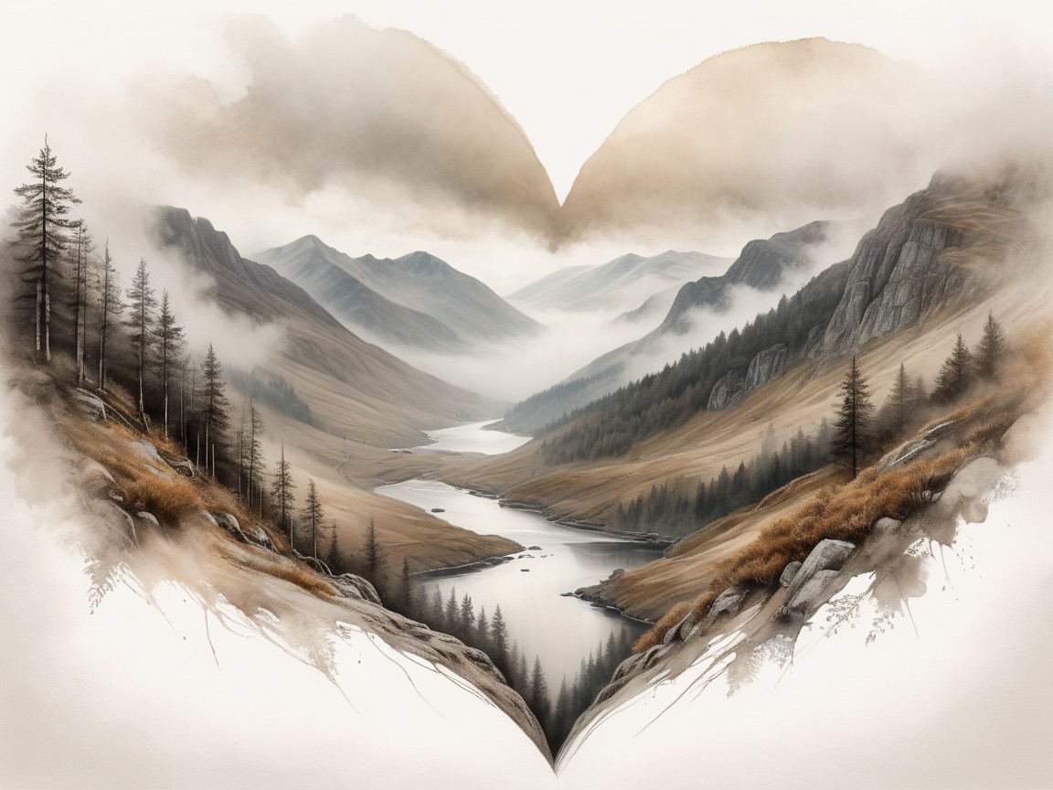 Heart-Shaped Valley with Lush Mountains and River