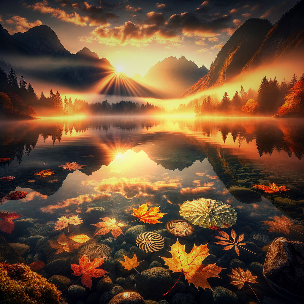 Serene Autumn Landscape with Lake and Mountains