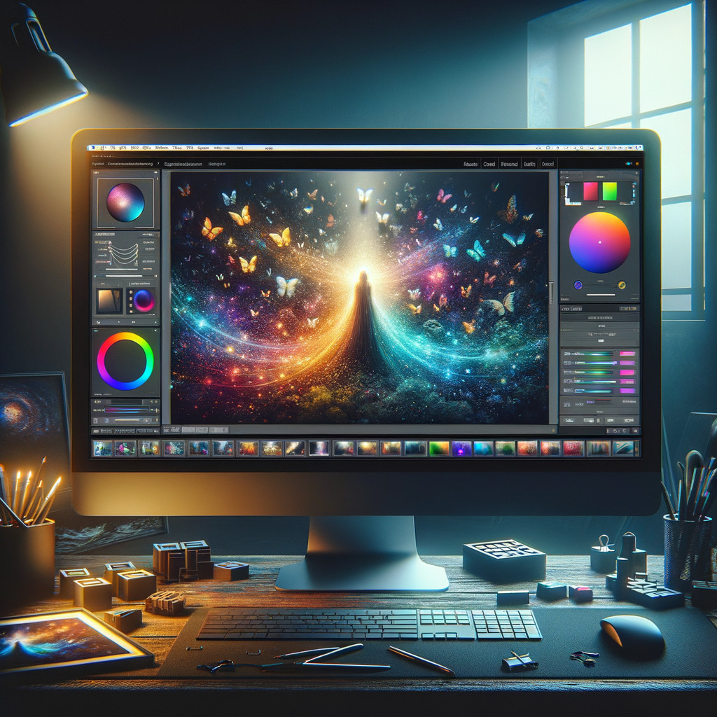 Cozy Workspace with Digital Art and Creative Supplies