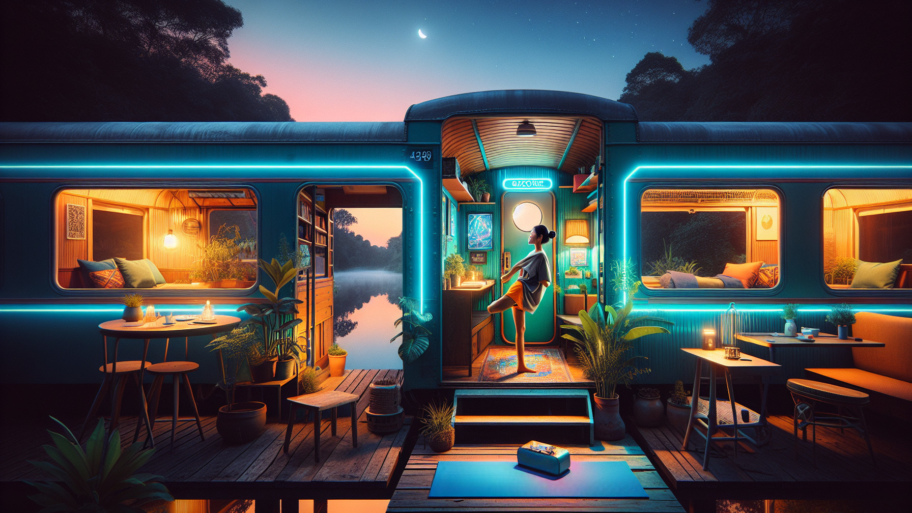 Vintage Train Car Retreat Surrounded by Tranquil Nature