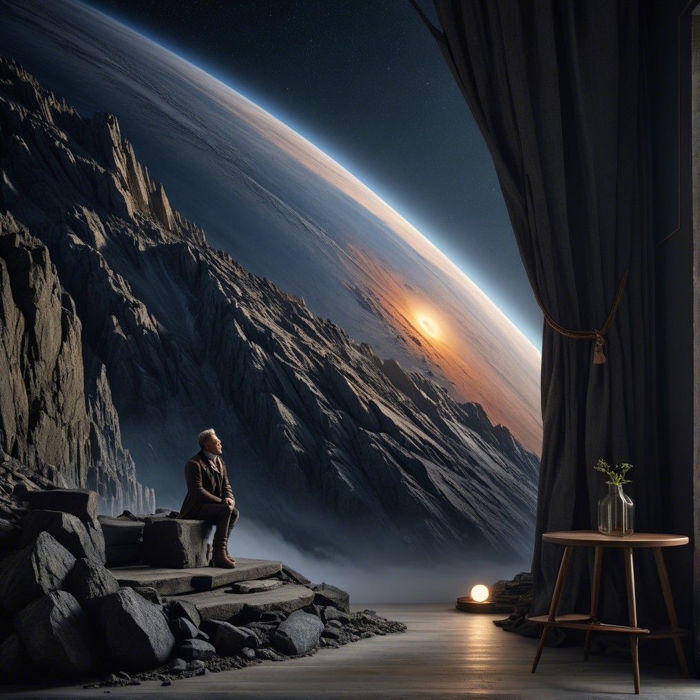 Contemplative Figure Overlooking Cosmic Landscape
