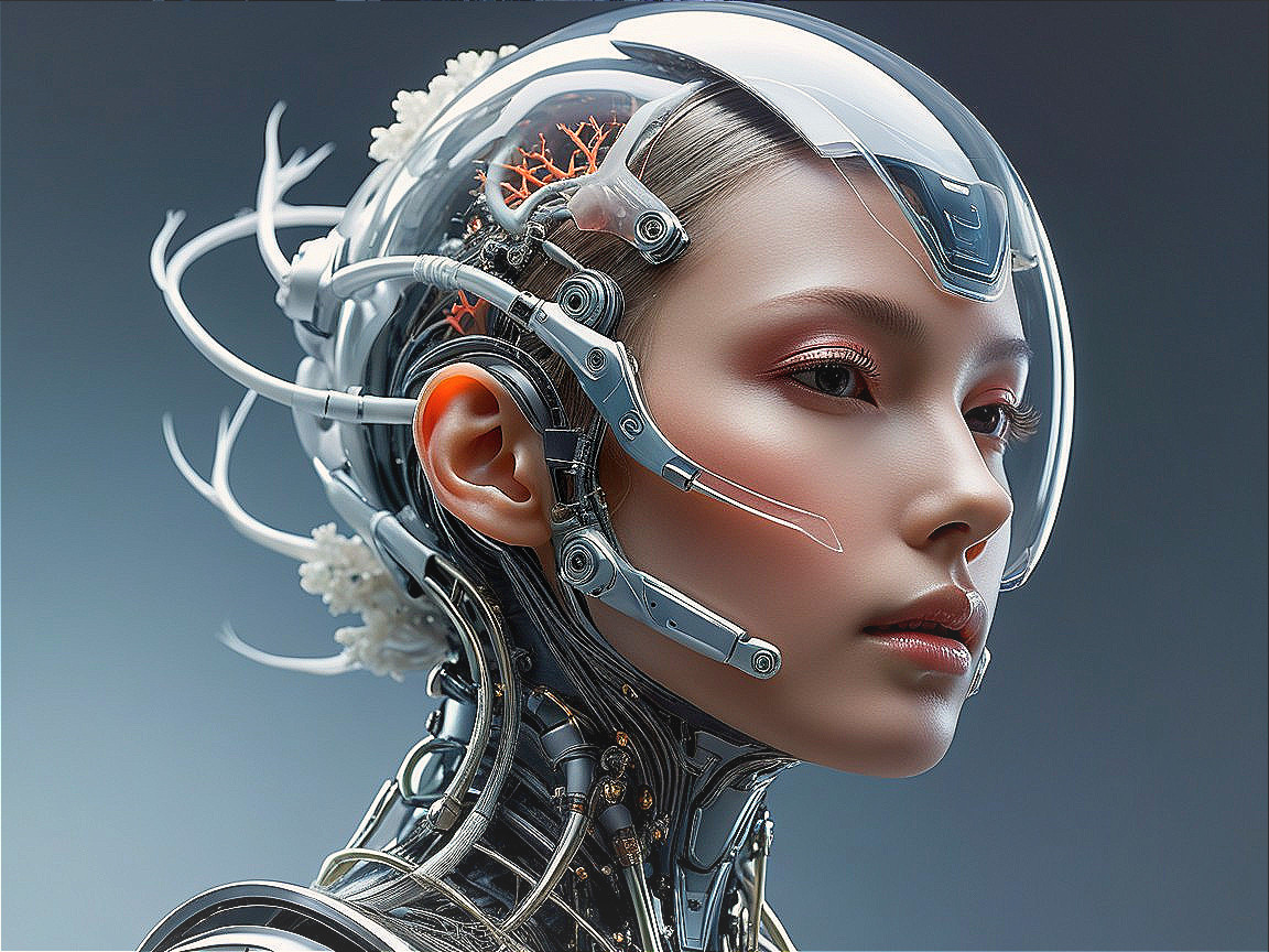Futuristic Cyborg with Transparent Helmet and Bioluminescence