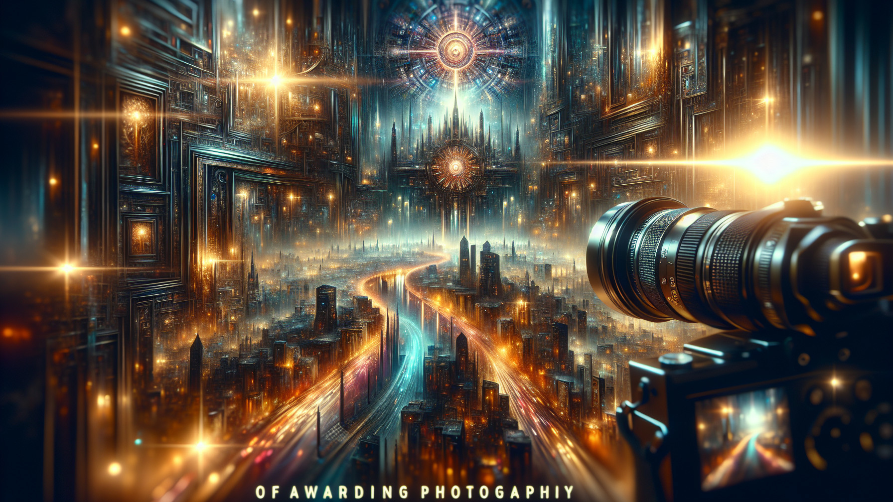 Futuristic cityscape with vibrant lights and reflections