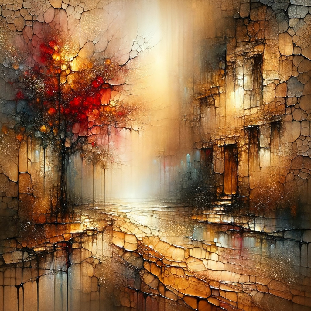 Abstract Landscape with Textured Surface and Tree