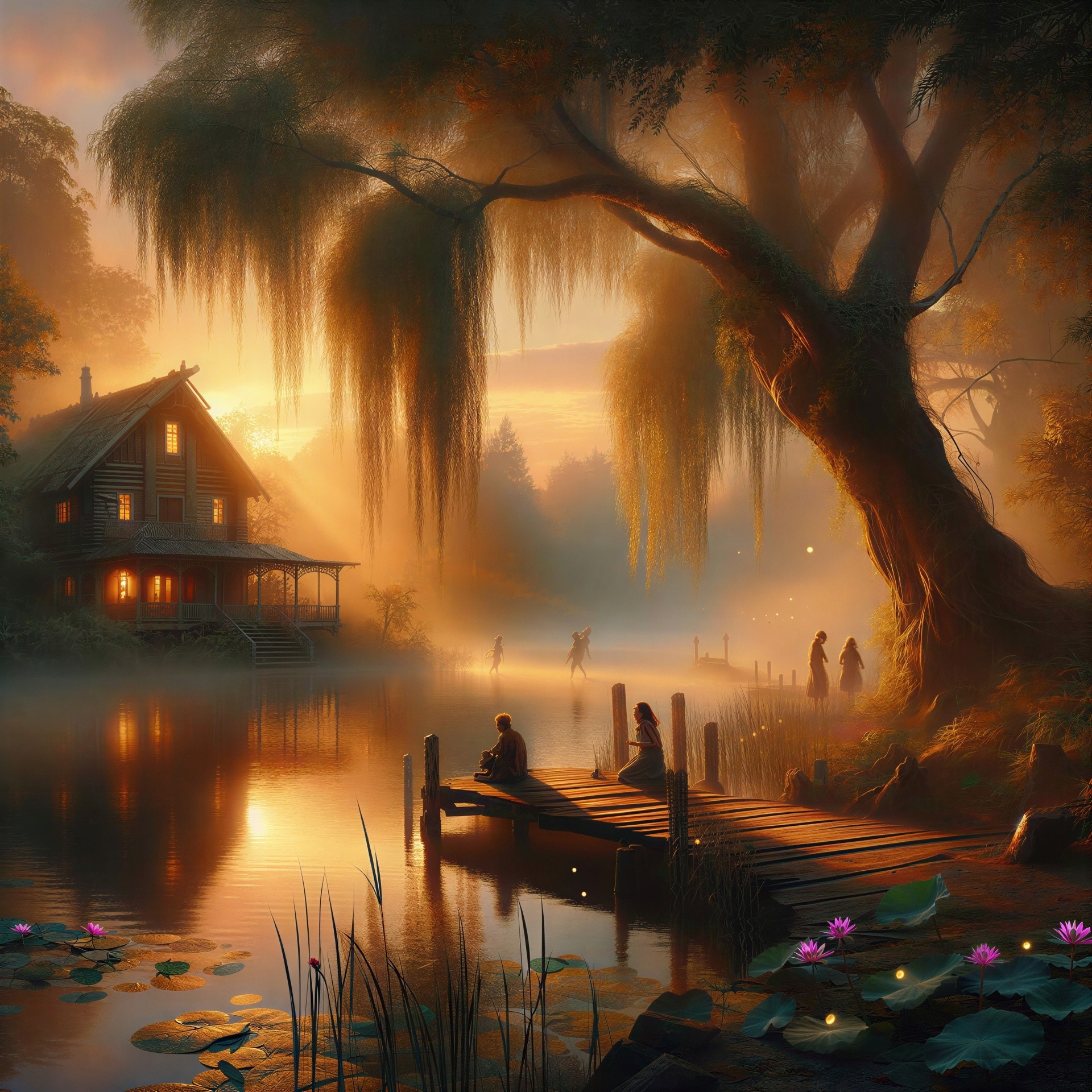 Dreamlike Painting of a Mystical Forest and Lake