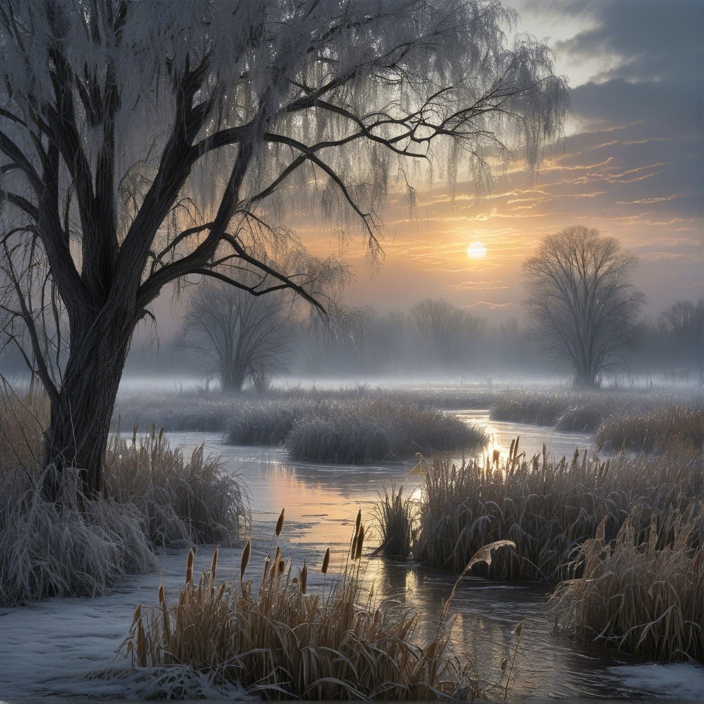 Serene Winter Landscape at Dawn with Icy River