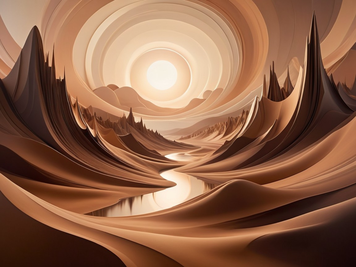 Abstract Landscape with Layered Mountains and River