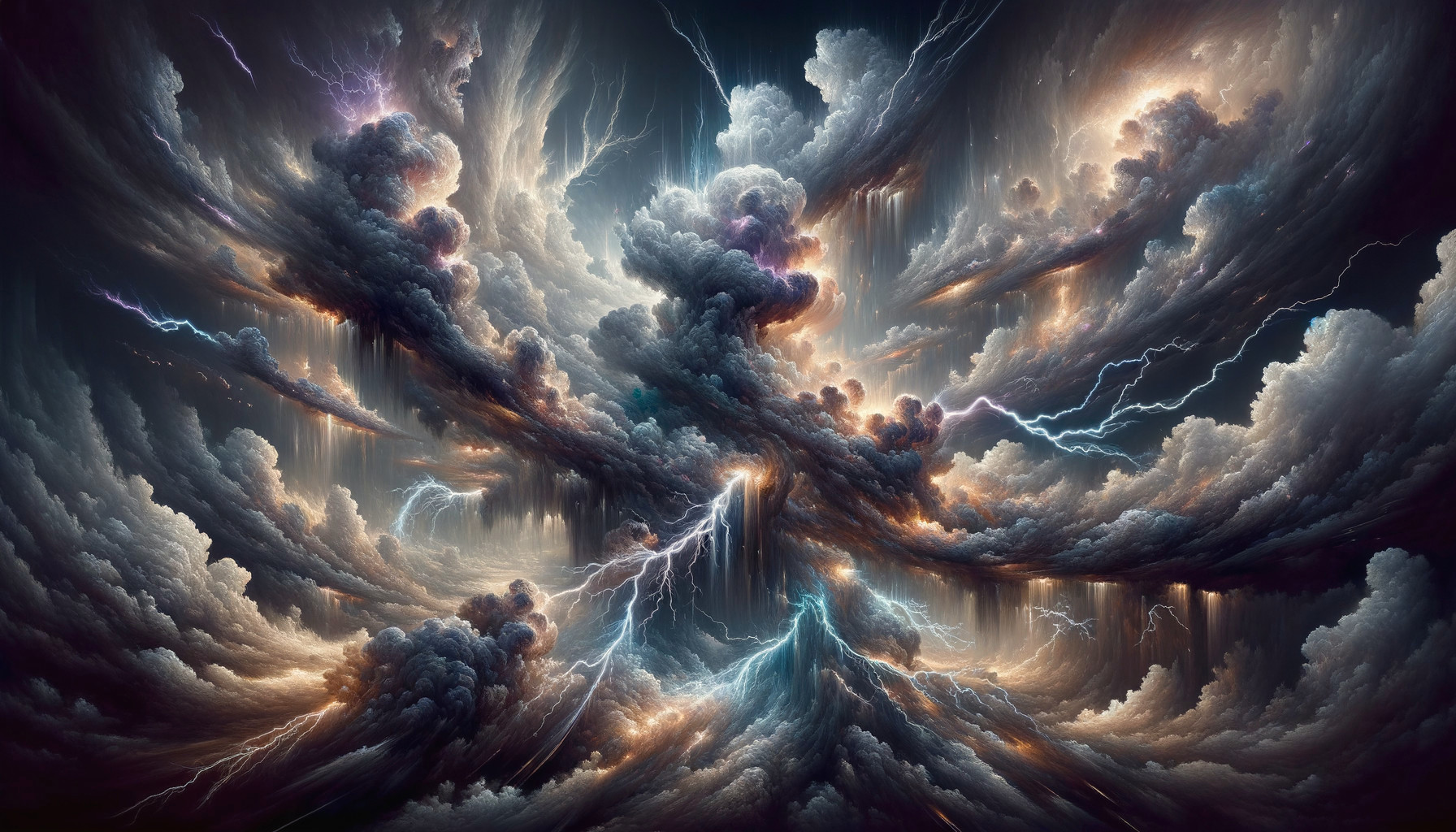 Cosmic Scene with Lightning and Swirling Clouds