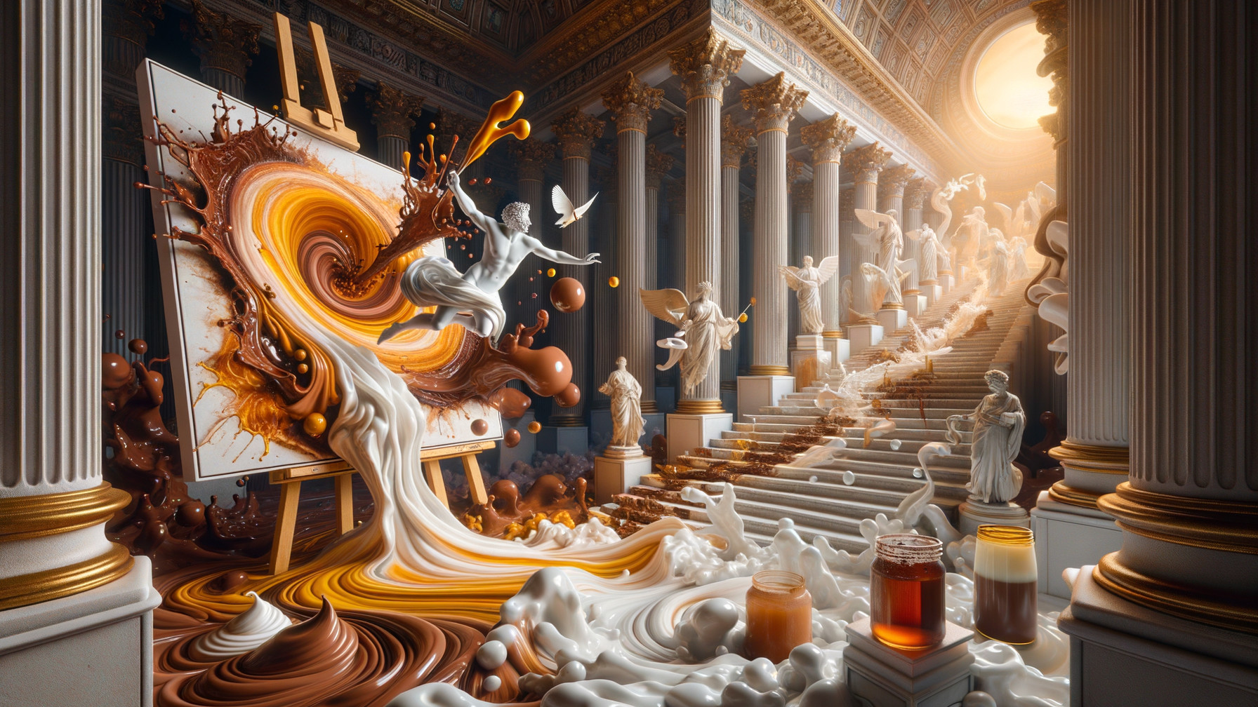 Vibrant Colors and Ethereal Figures in Grand Hall