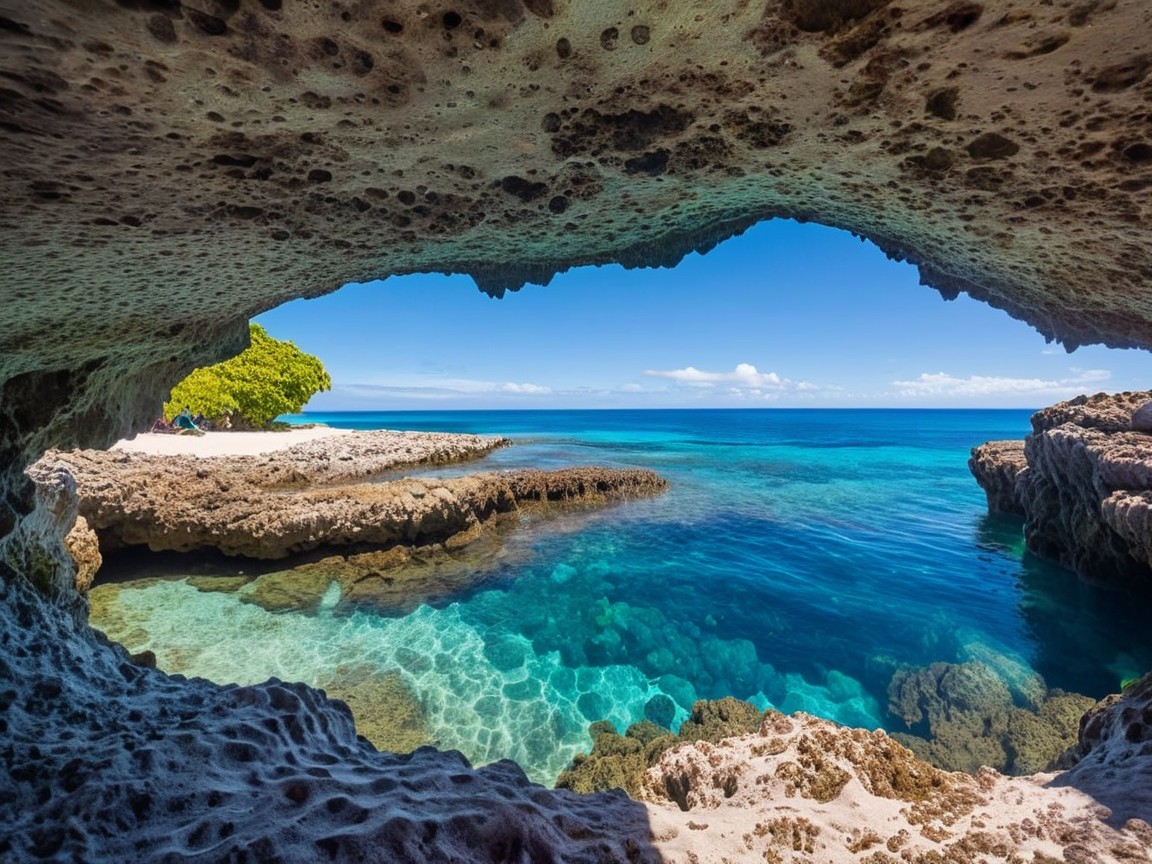 Coastal View from Rocky Cave with Turquoise Waters