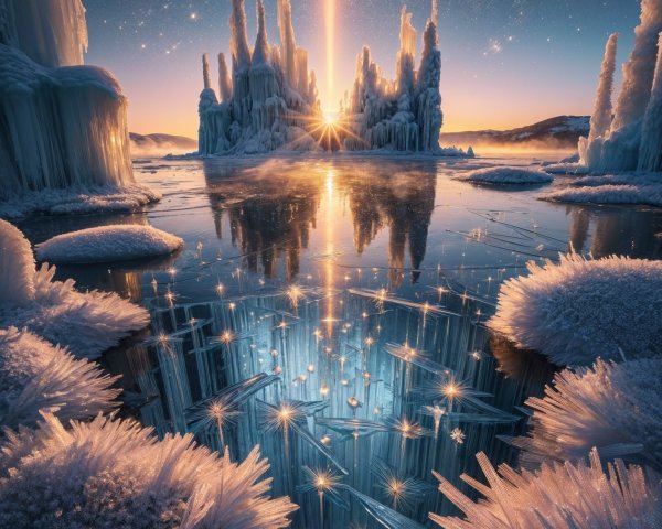 Winter Landscape with Ice Formations and Sunlight