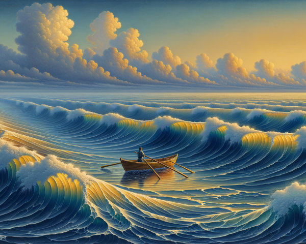 Tranquil Seascape with Boat and Vibrant Waves