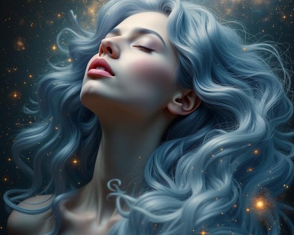 Serene Woman in Cosmic Ethereal Atmosphere