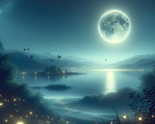 Tranquil Night Scene by a Moonlit Lake