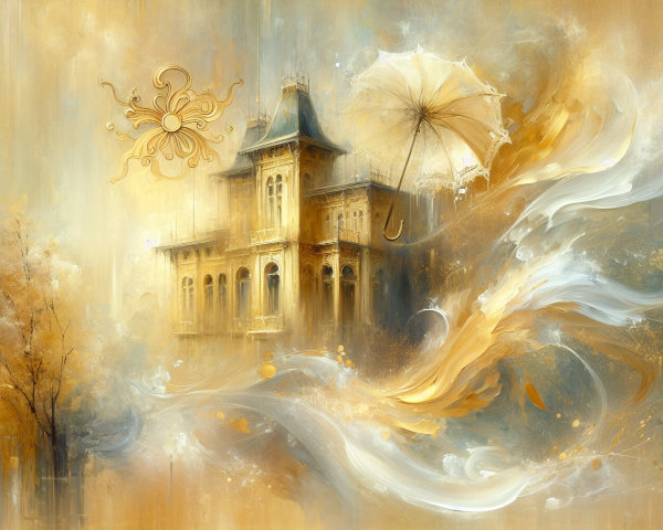 Swirling Golden Hues in Vintage Mansion Scene