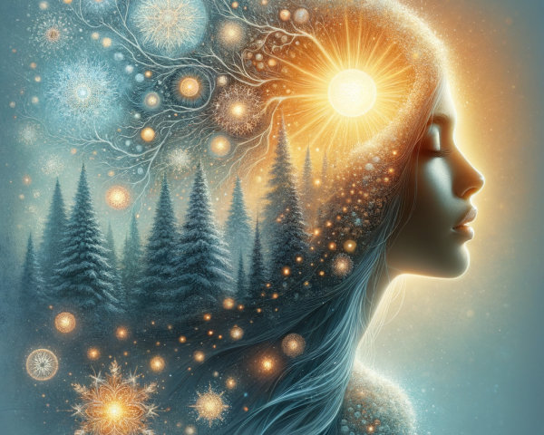 Surreal Illustration of a Woman with Celestial Hair