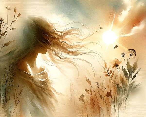 Watercolor Illustration of Woman Silhouette at Sunrise