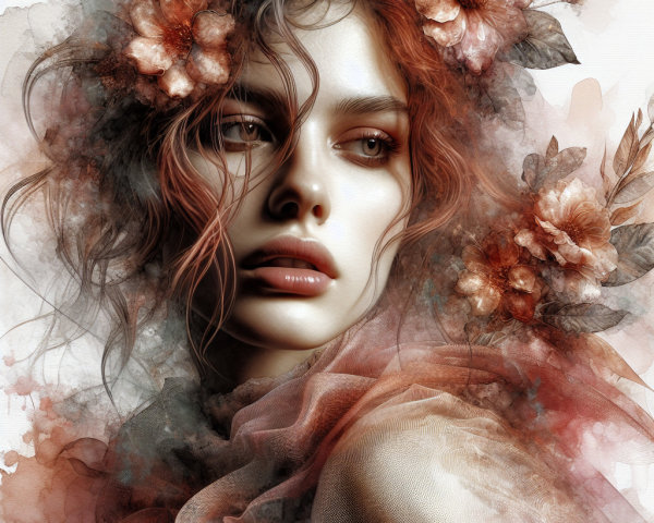 Portrait of a Young Woman with Floral Accents