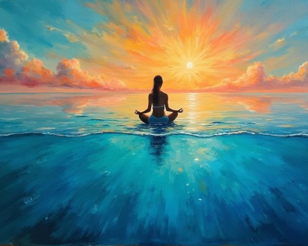 Silhouette of a Person Meditating at Sunrise by Sea