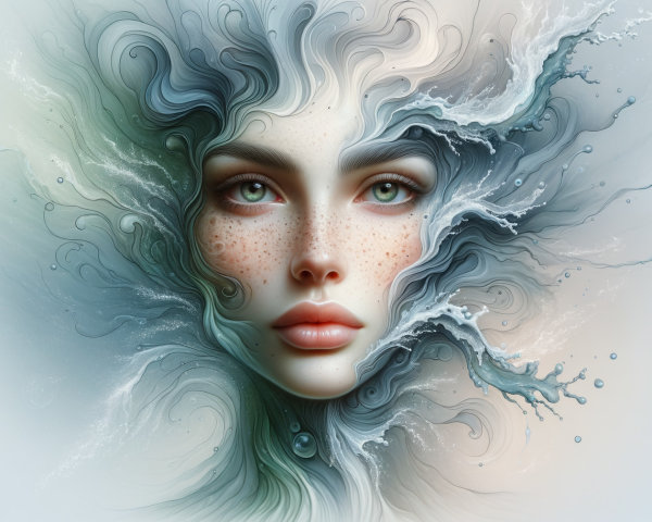Surreal Female Face Blended with Water Elements