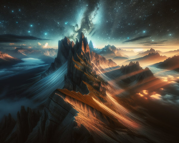 Majestic Mountains Under Starry Sky and Galaxy Glow
