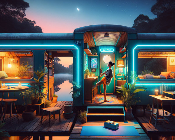 Vintage Train Car Retreat Surrounded by Tranquil Nature