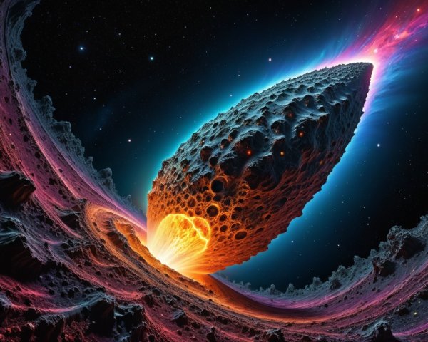 Dramatic Cosmic Scene with Fiery Asteroid in Space