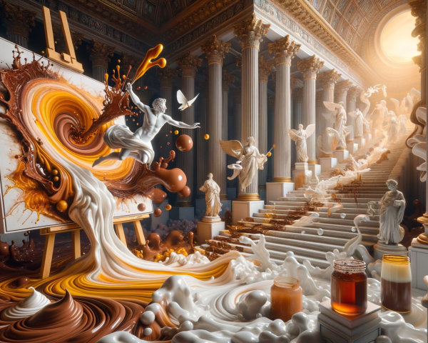 Vibrant Colors and Ethereal Figures in Grand Hall
