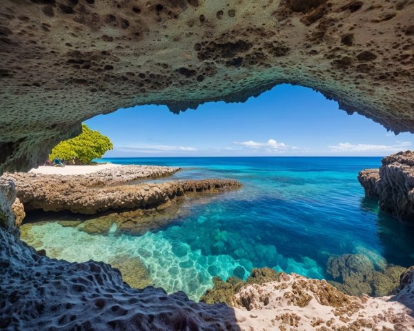 Coastal View from Rocky Cave with Turquoise Waters