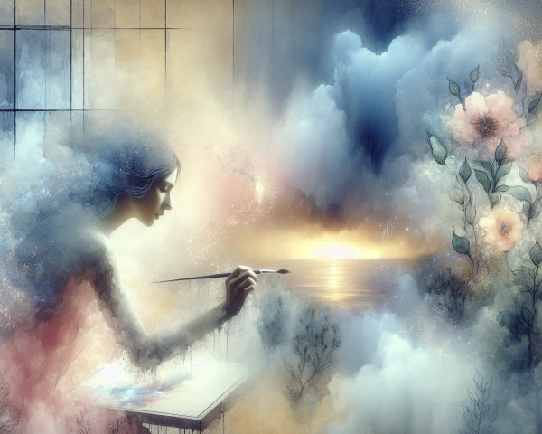 Ethereal Landscape with Painter at Open Window