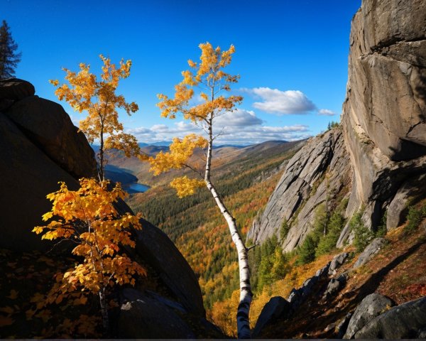 Autumn Landscape with Vibrant Yellow Trees and Mountains