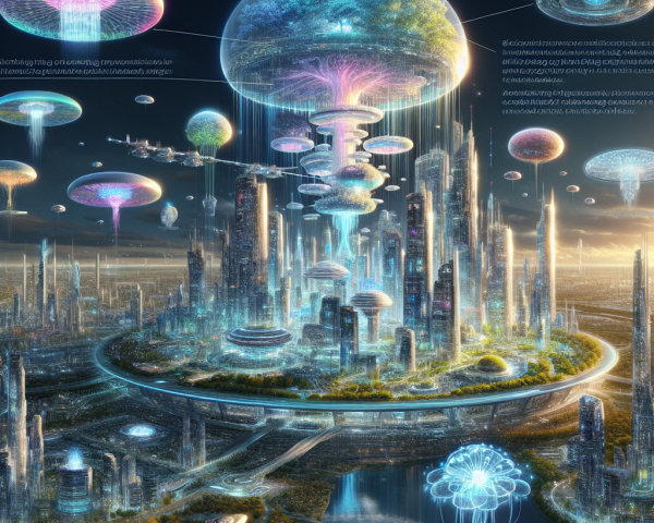 Futuristic Cityscape with Vibrant Colors and Nature