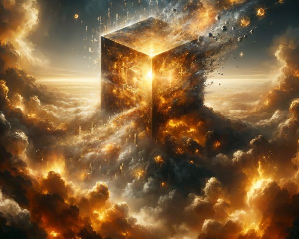 Radiant Cube Surrounded by Cosmic Clouds and Light