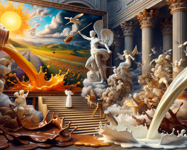 Surreal Scene of Classical Architecture and Liquids