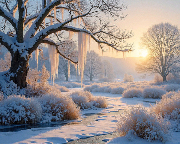 Magical Winter Landscape with Snow-Covered Tree