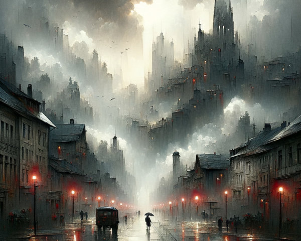 Moody Cityscape with Dramatic Skies and Shadows