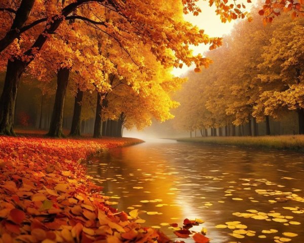 Serene River in Vibrant Autumn Landscape