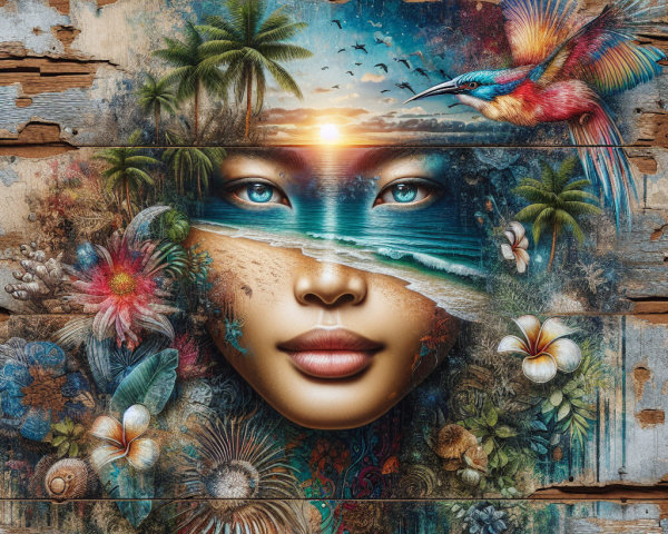 Artistic Woman's Face with Tropical Natural Elements